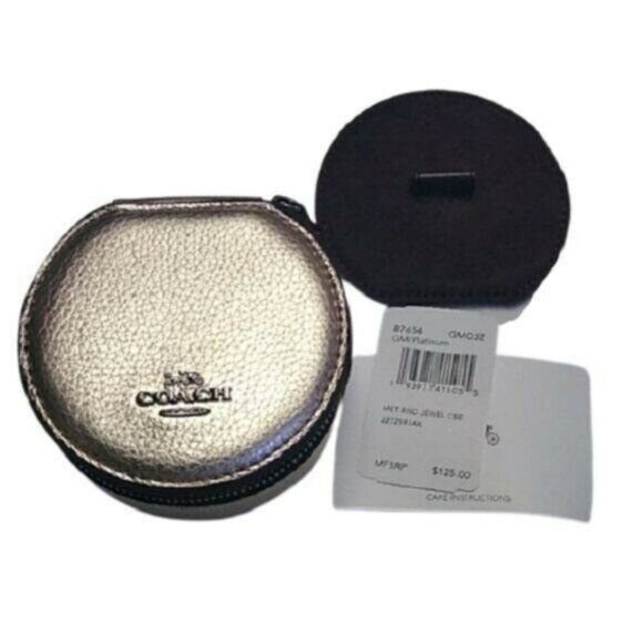 Coach 87654 Metallic Round Jewelry Case, GM/Platinum - Picture 1 of 5